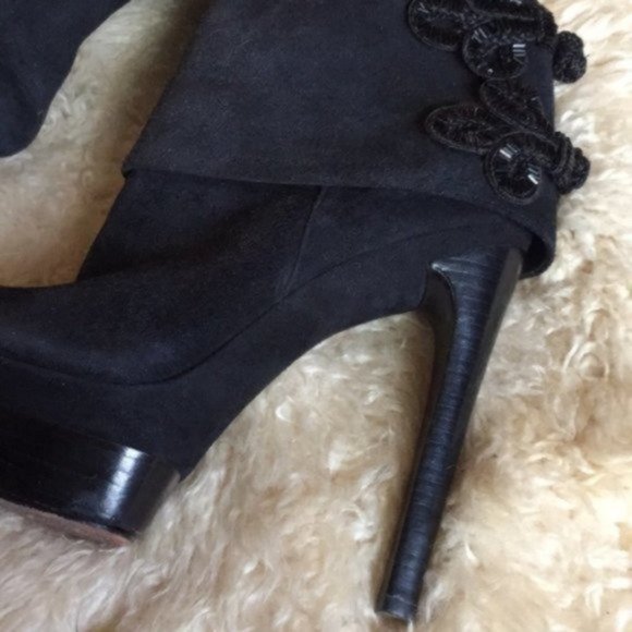 Rachel Zoe Ava (8.5) Black Kid-Suede Adorned Stiletto Platform Booties - Picture 2 of 8